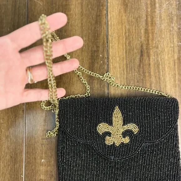 Le Chic Designs Fleur de Lis Black & Gold Crossbody Bag w/Chain Strap y2k 80s - Picture 7 of 7